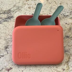 Ollie Silicone Snack Box with Spoons - Coral & Teal